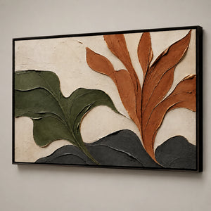 Unfolding Foliage | Earth‑Toned Botanical Form Textured Wall Art