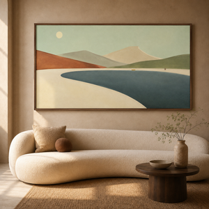 Minimalist Mountain Lake Landscape | Neutral Modern Wall Art