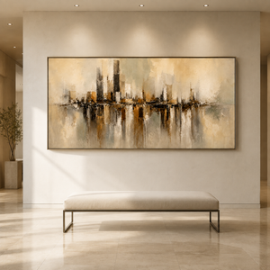 Neutral Abstract City Skyline | Textured Modern Wall Art