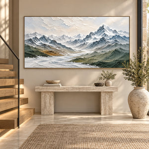 Snowy Alpine Mountain Valley | Textured Landscape Wall Art