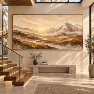 Golden Mountain Valley Sunrise | Textured Landscape Wall Art