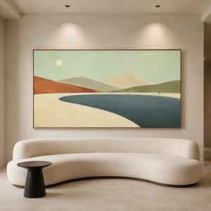 Minimalist Mountain Lake Landscape | Neutral Modern Wall Art