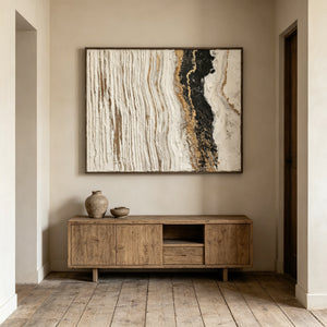 Textured White Black Gold Abstract Oil Painting