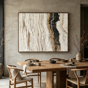 Textured White Black Gold Abstract Oil Painting