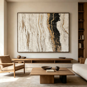 Textured White Black Gold Abstract Oil Painting