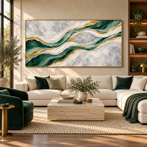 Emerald and Gold Flow | Textured Abstract Wall Art