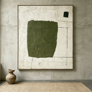 Olive Block on Ivory | Minimalist Textured Abstract Wall Art