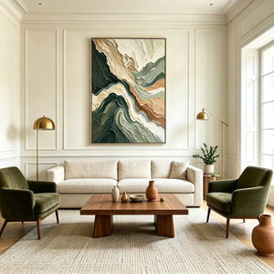Forest Green and Sandstone Flow | Textured Abstract Wall Art