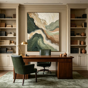Forest Green and Sandstone Flow | Textured Abstract Wall Art