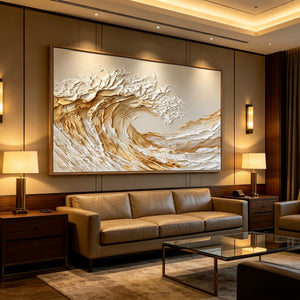 3D Textured Seascape Art | Golden Wave
