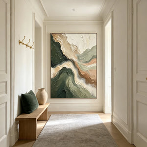 Forest Green and Sandstone Flow | Textured Abstract Wall Art