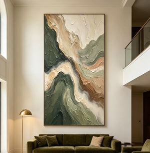 Forest Green and Sandstone Flow | Textured Abstract Wall Art