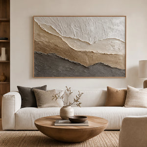 3D Textured Abstract Art | Taupe Mountain Waves