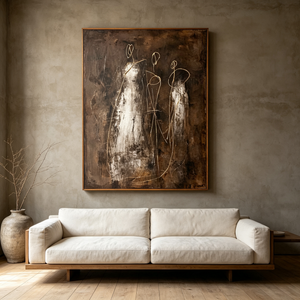 Golden Trio on Earth Tones | Abstract Figurative Wall Art