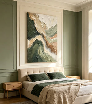 Forest Green and Sandstone Flow | Textured Abstract Wall Art