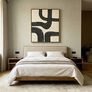 Curved Black Lines on Ivory | Textured Geometric Abstract Wall Art
