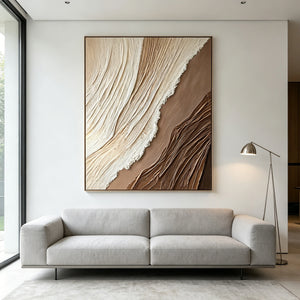 Ivory and Mocha Contours | Textured Earth Tone Abstract Wall Art