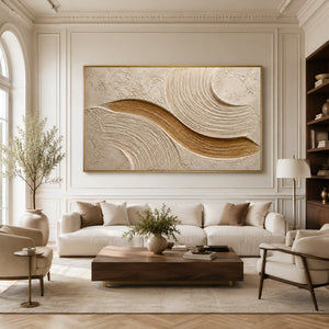 Beige Gold Ribbed Plaster Abstract | 3D Textured Wall Art