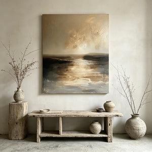 Stratified Mist | Wabi‑Sabi Thick Impasto Seascape