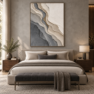 Gray and Ivory Flowing Layers | Textured Abstract Wall Art