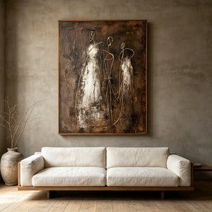 Golden Trio on Earth Tones | Abstract Figurative Wall Art