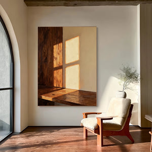 Minimalist Textured Oil Art | Wooden Wall Warm Window Sunlight