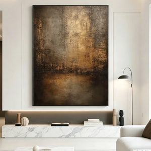 Dark Tone Textured Abstract Art | Misty Golden Skyline