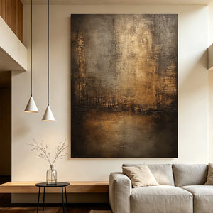 Dark Tone Textured Abstract Art | Misty Golden Skyline