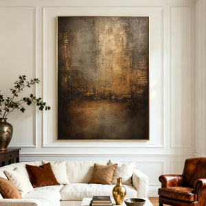 Dark Tone Textured Abstract Art | Misty Golden Skyline