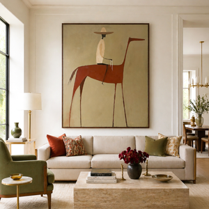 Rider on a Rust Red Horse | Minimalist Figurative Wall Art