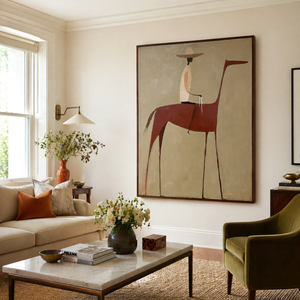 Rider on a Rust Red Horse | Minimalist Figurative Wall Art