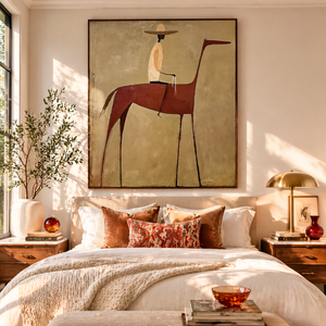 Rider on a Rust Red Horse | Minimalist Figurative Wall Art