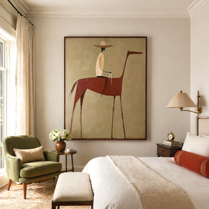 Rider on a Rust Red Horse | Minimalist Figurative Wall Art