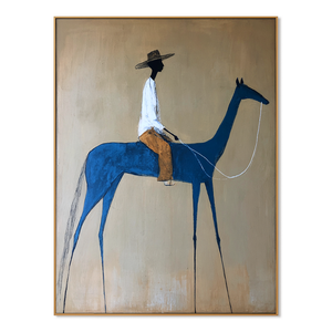 Rider on a Cobalt Blue Horse | Minimalist Figurative Wall Art