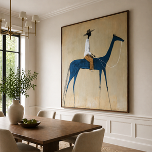 Rider on a Cobalt Blue Horse | Minimalist Figurative Wall Art
