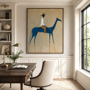 Rider on a Cobalt Blue Horse | Minimalist Figurative Wall Art