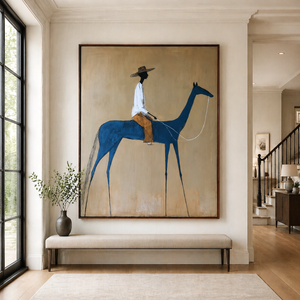 Rider on a Cobalt Blue Horse | Minimalist Figurative Wall Art
