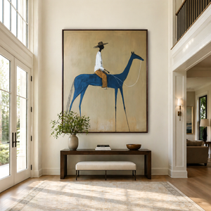 Rider on a Cobalt Blue Horse | Minimalist Figurative Wall Art