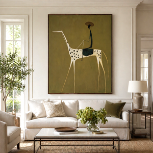 Rider on a Spotted Ivory Horse | Whimsical Figurative Wall Art