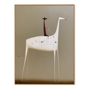 Burgundy Rider on a White Horse | Whimsical Figurative Wall Art