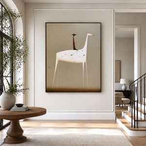 Burgundy Rider on a White Horse | Whimsical Figurative Wall Art