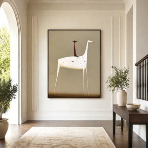Burgundy Rider on a White Horse | Whimsical Figurative Wall Art