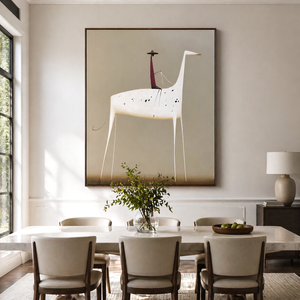 Burgundy Rider on a White Horse | Whimsical Figurative Wall Art
