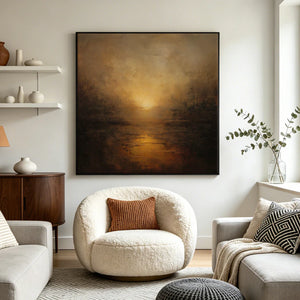Abstract Textured Art | Golden Nocturne Lake
