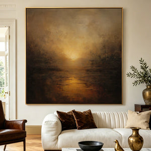 Abstract Textured Art | Golden Nocturne Lake
