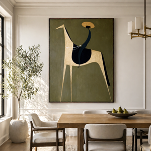Golden Hat Rider on an Ivory Horse | Abstract Figurative Wall Art