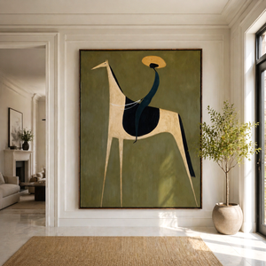 Golden Hat Rider on an Ivory Horse | Abstract Figurative Wall Art