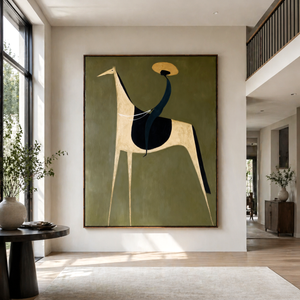 Golden Hat Rider on an Ivory Horse | Abstract Figurative Wall Art