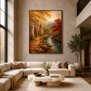 Golden Autumn Forest Landscape | Textured Nature Wall Art
