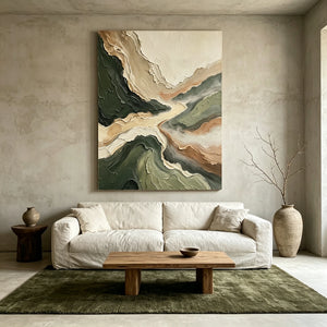 Winding Valley in Sage and Ivory | Textured Abstract Wall Art